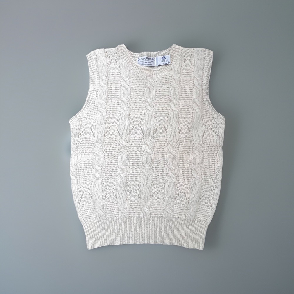 VTG Robert Scott Sweater Vest 34 S M‎ Lagenlook Shetland Wool Scotland Fisherman